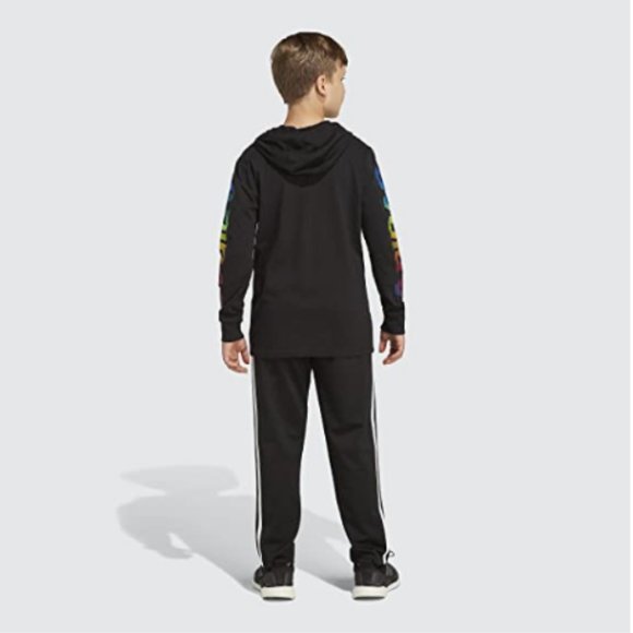 adidas Boys' Long Sleeve Multicolor Warp Logo Hooded Tee - Picture 3 of 6